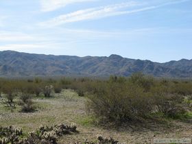 Looking up at a portion of the Harcuvar Mountains that we'd just backpacked through.